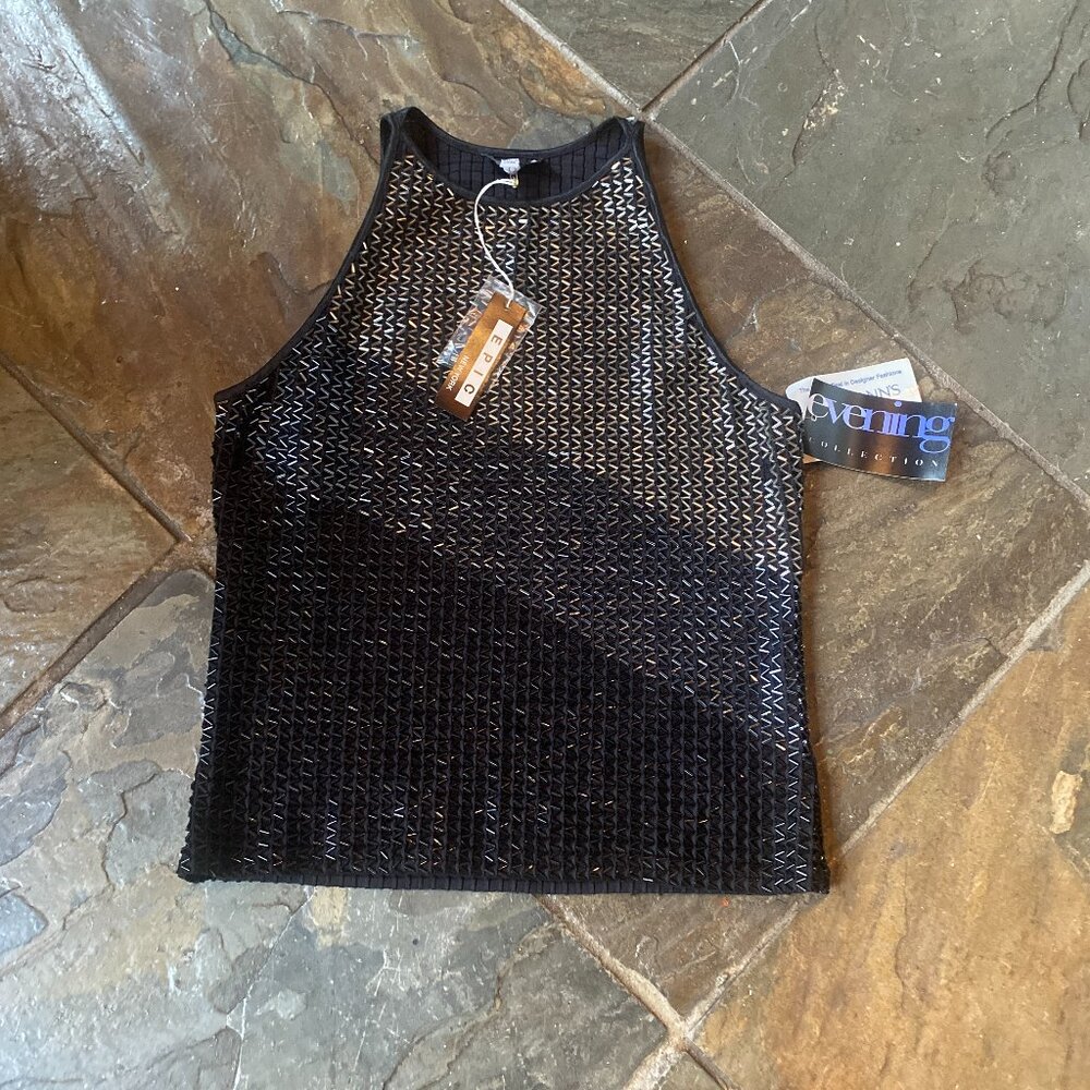 Rare Vintage Y2K Epic New York Black Beaded Ombre Halter Tank Top Size Medium